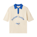 Mr. Saturday Knit Short-Sleeve Polo "Ecru/Blue"