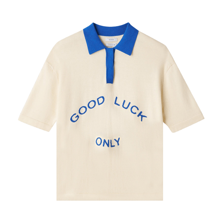 Mr. Saturday Knit Short-Sleeve Polo "Ecru/Blue"