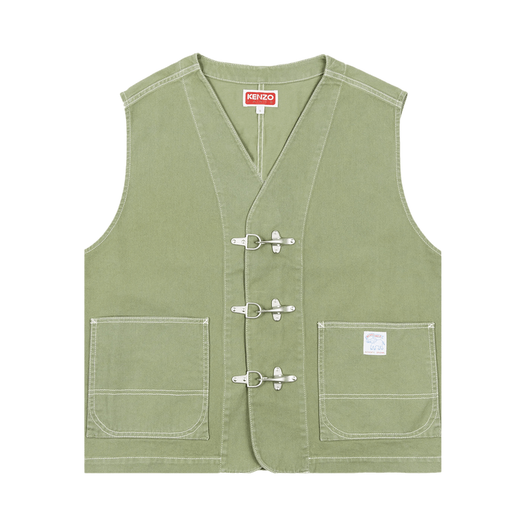 Kenzo Elephant Flag Workwear Gilet "Almond Green"