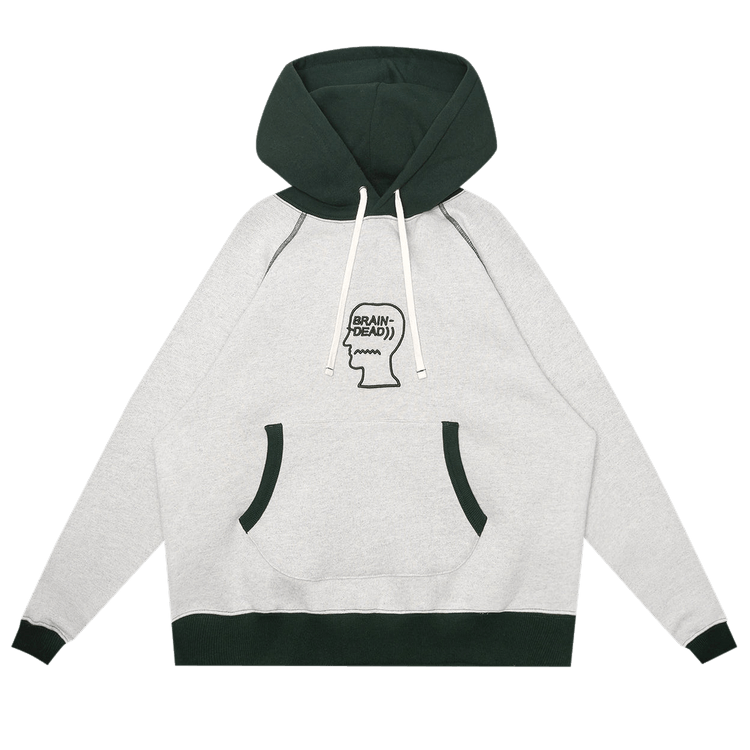 Brain Dead Fleece Logo Head Raglan Hoodie "Oatmeal Green"