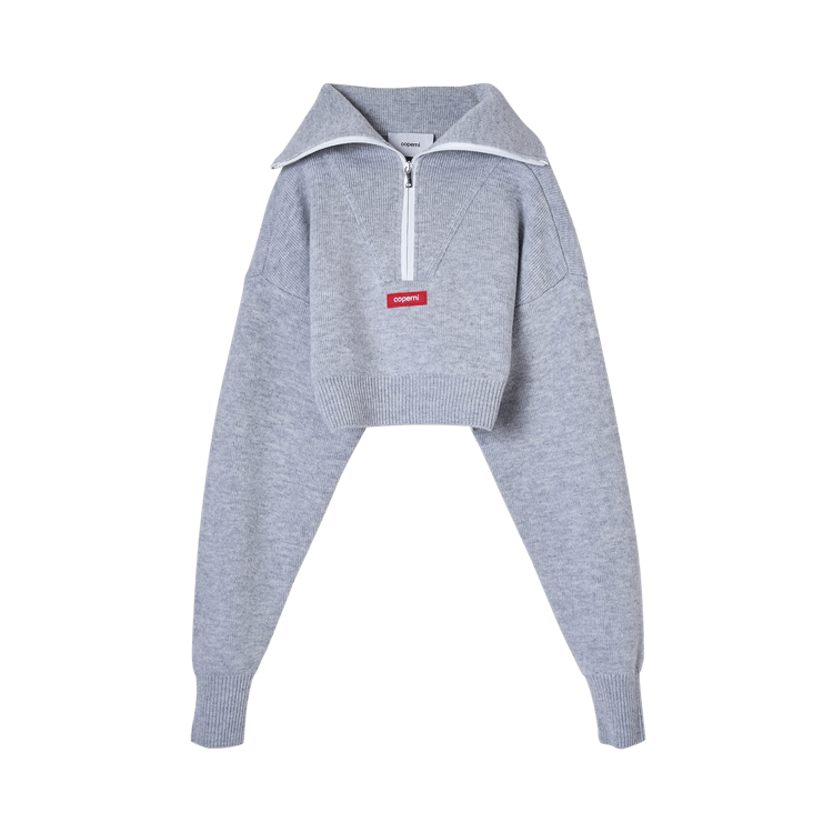 Coperni Half Zip Boxy Cropped Sweater "Light Grey"