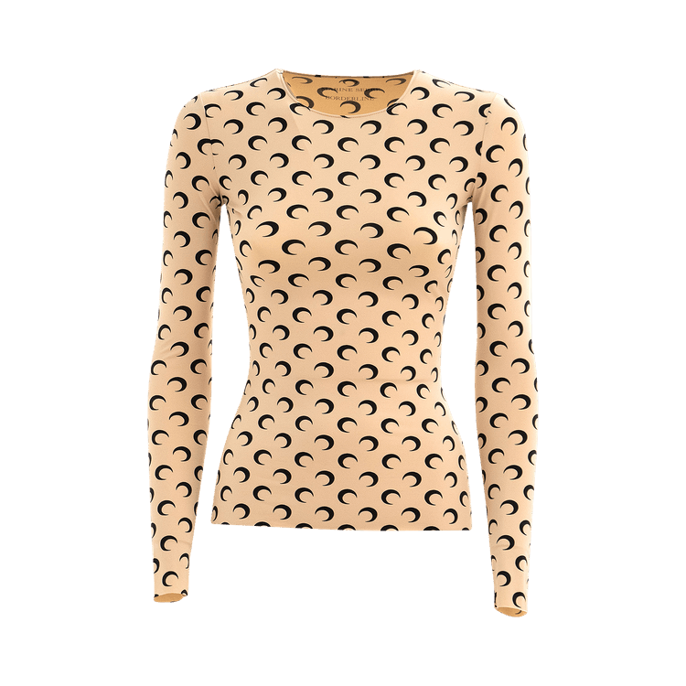 Marine Serre All Over Moon Jersey Long-Sleeve Top "Beige"