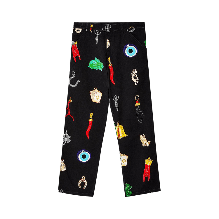 Sky High Farm Workwear Charm Print Denim Pants "Black"