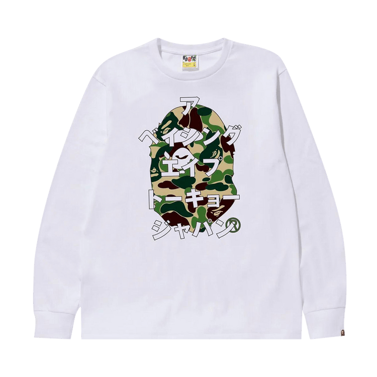 BAPE ABC Camo Japanese Letters Long-Sleeve Tee "White/Green"