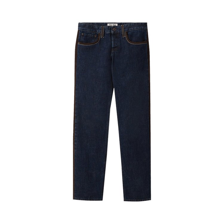 Miu Miu Straight Leg Denim Jeans "Blue/Maroon"