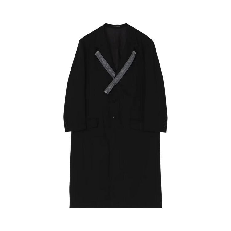 Y's Lyocell Broad Long Jacket With Decorative Cloth 'Black'