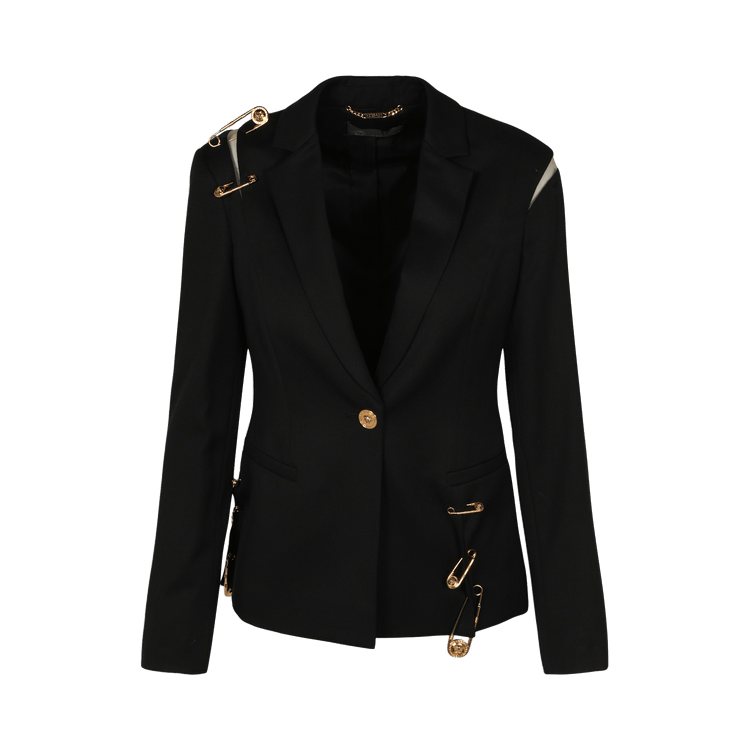 Versace Safety Pin Notch Lapel Blazer "Black"