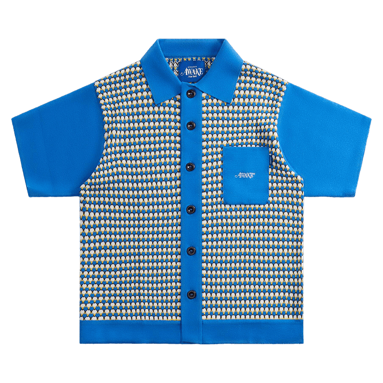 Awake NY Short-Sleeve Crochet Shirt "Blue/Multicolor"