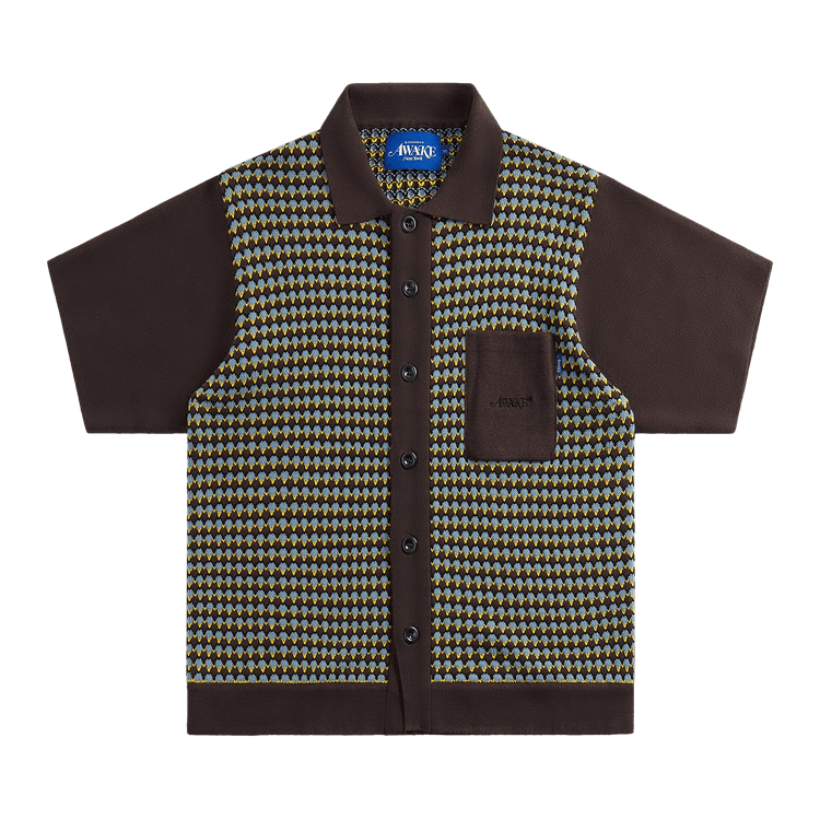 Awake NY Short-Sleeve Crochet Shirt "Brown/Multicolor"