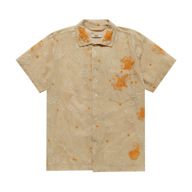 Bode Mesh Lilium Short-Sleeve Shirt "Orange Multicolor"