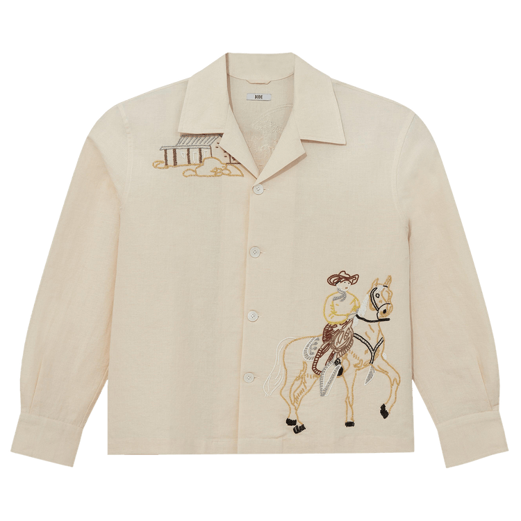 Bode Beaded Buckaroo Long-Sleeve Shirt "White Multicolor"