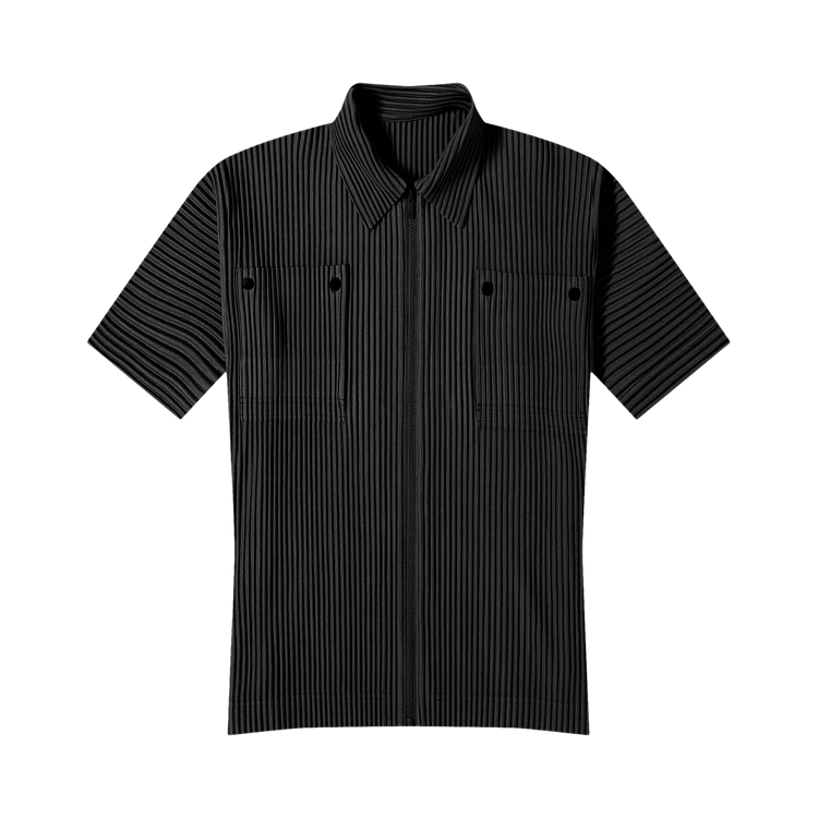 Homme Plissé Issey Miyake Pleated Patch Pocket Shirt "Black"