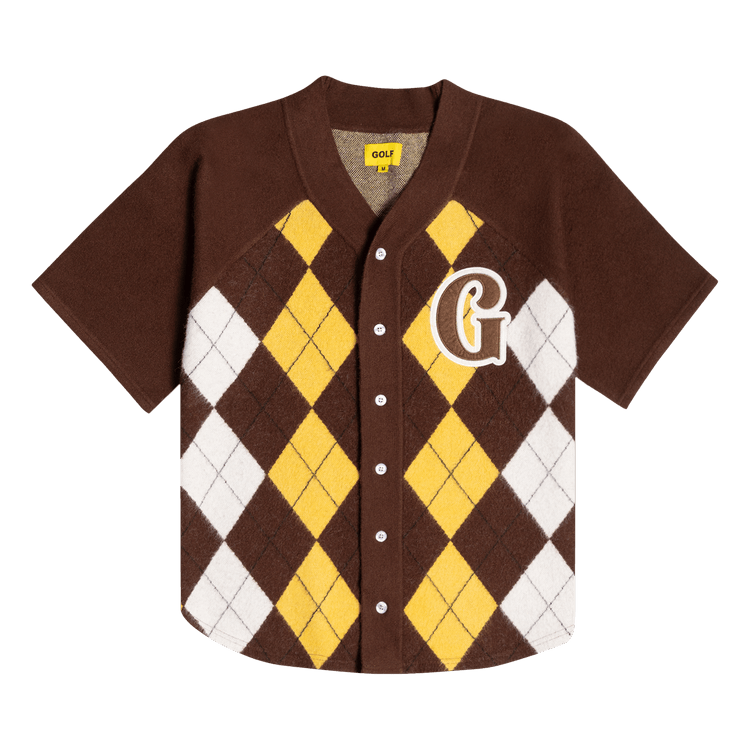 GOLF WANG Monarch Argyle Baseball Jersey "Brown/Yellow"