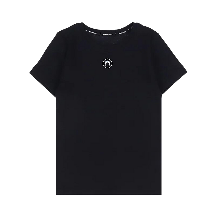 Marine Serre Crescent Moon Embroidered Ribbed Crewneck T-Shirt "Black"