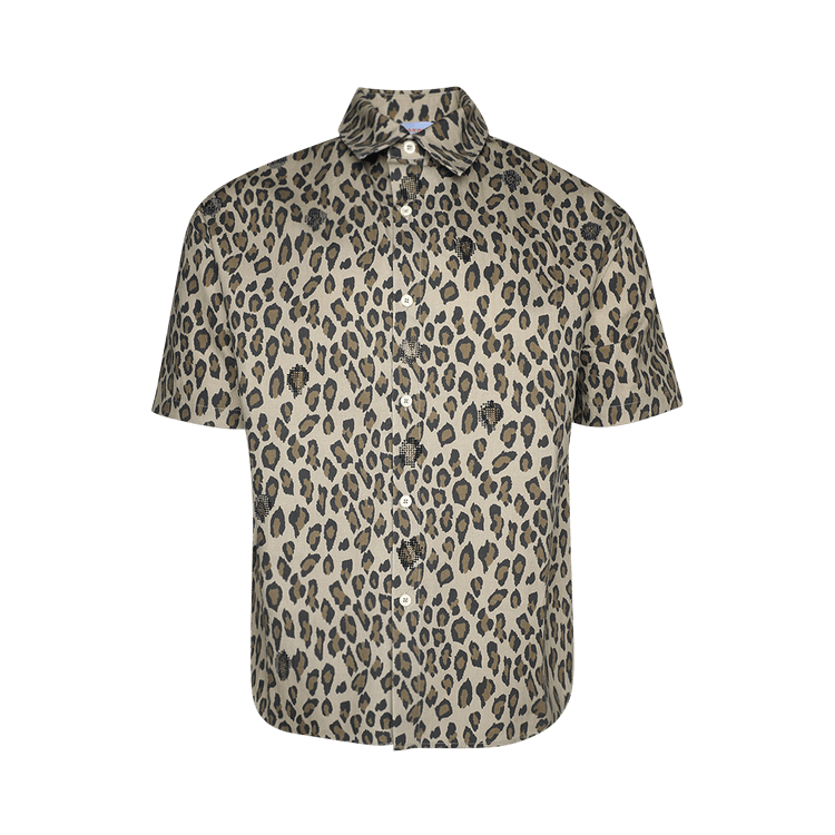 BLUEMARBLE Rhinestoned Short-Sleeve Shirt "Leopard Print"