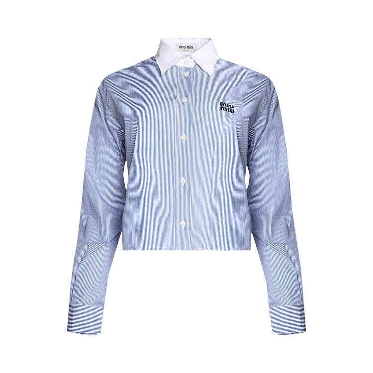 Miu Miu Cropped Striped Shirt "White/Baby Blue"