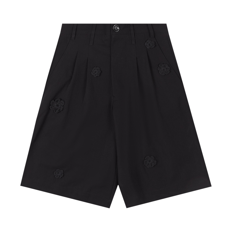 Song for the Mute Single Pleated Shorts With Embroidered Flowers "Black"