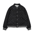 Advisory Board Crystals Diamond Chain Stitch Quilted Varsity Jacket "Navy/White"