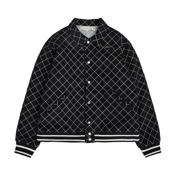 Advisory Board Crystals Diamond Chain Stitch Quilted Varsity Jacket "Navy/White"