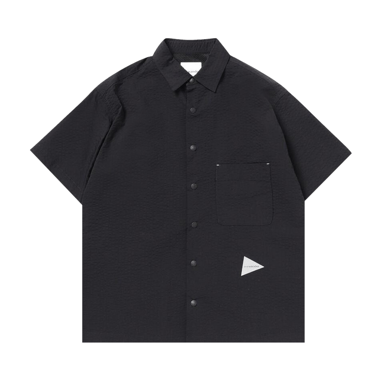 And Wander 64 Dry Soft Seersucker Short-Sleeve Shirt "Navy"
