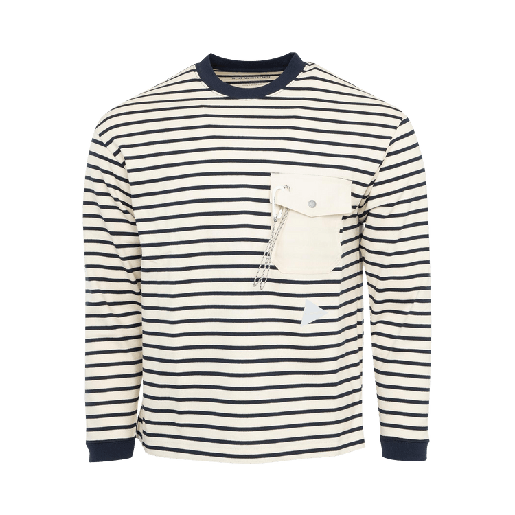 And Wander 73 Stripe Pocket Long-Sleeve Tee "Off White"