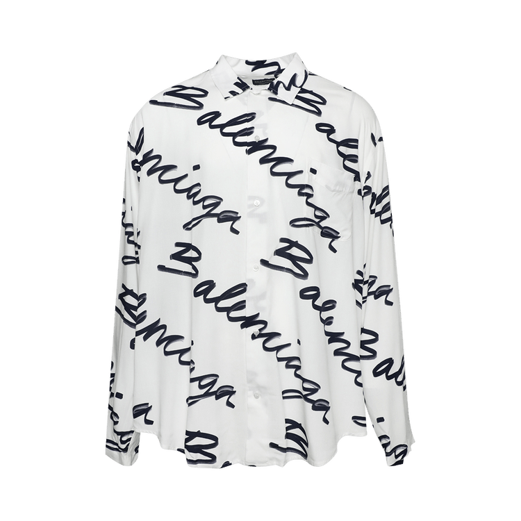 Balenciaga Logo Long-Sleeve Shirt "White/Navy"