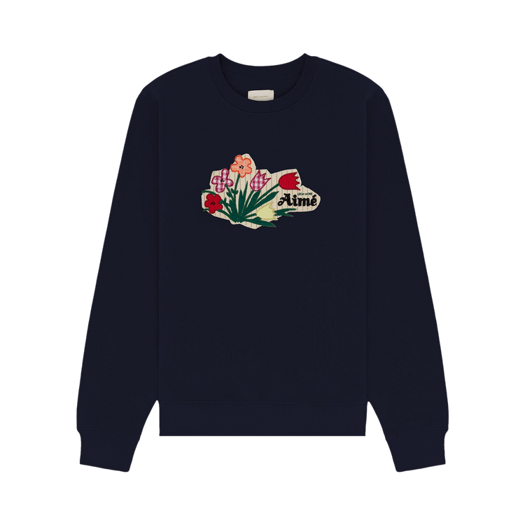 Aimé Leon Dore Floral Appliqué Crewneck Sweatshirt "Navy Blazer"