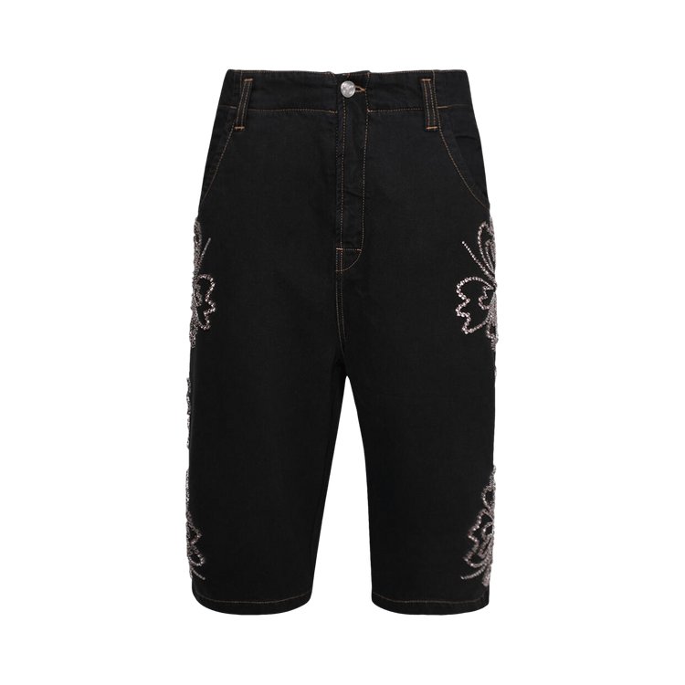 BLUEMARBLE Embroidered Hibiscus Long Shorts "Black"