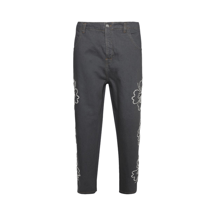 BLUEMARBLE Embroidered Hibiscus Denim Pants "Grey"