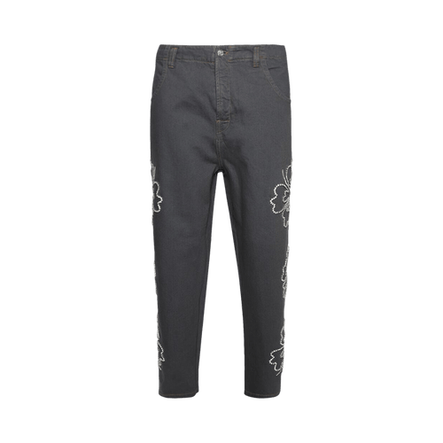 BLUEMARBLE Embroidered Hibiscus Denim Pants "Grey"