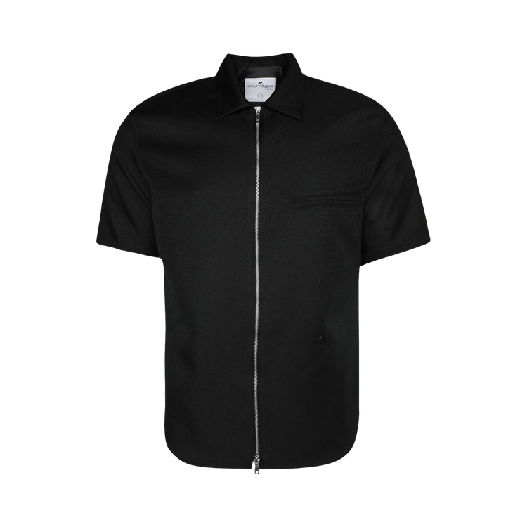 Courrèges Zipped Light Twill Shot-Sleeve Shirt "Black"