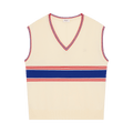CELINE Pull Sans Manches Triomphe "Ecru/Blue/Red"
