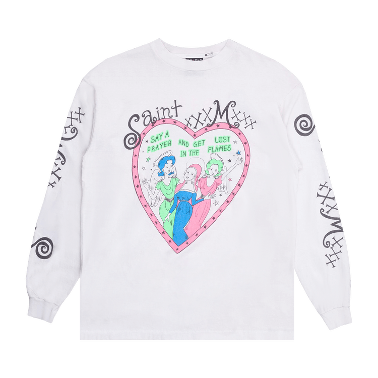 SAINT Mxxxxxx Pink Heart Long-Sleeve Tee "White"