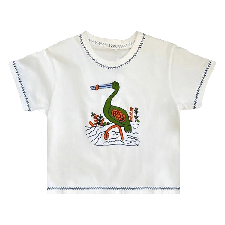 Bode Embroidered Heron Tee "Cream"