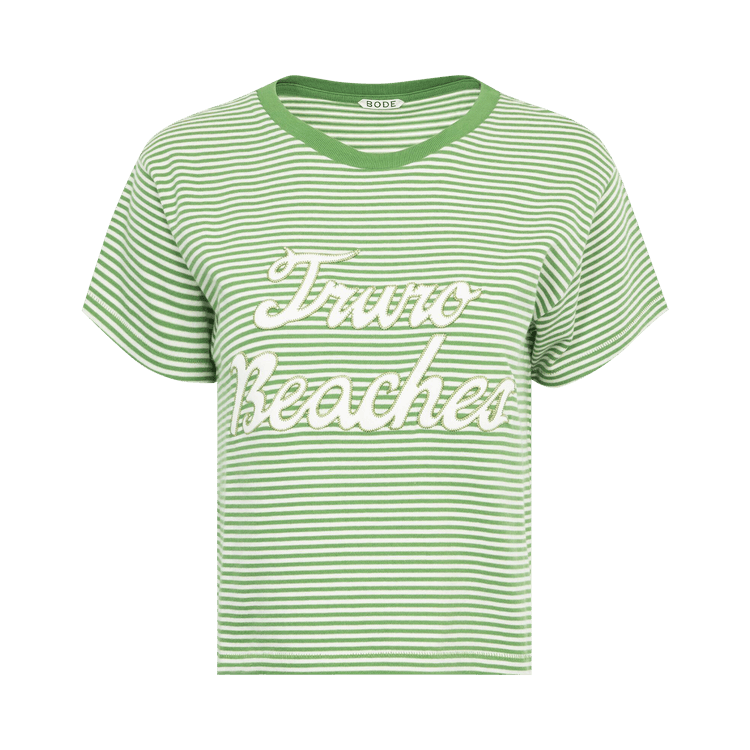 Bode Truro Stripe Cropped Tee "Green/Cream"