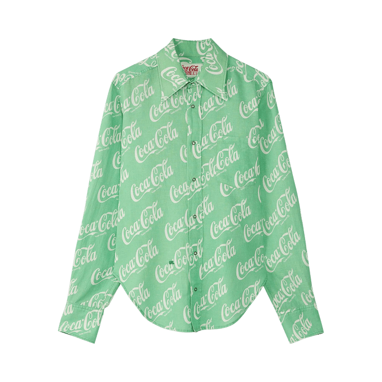 ERL Woven Printed Button Up Shirt "Green Coca Cola"