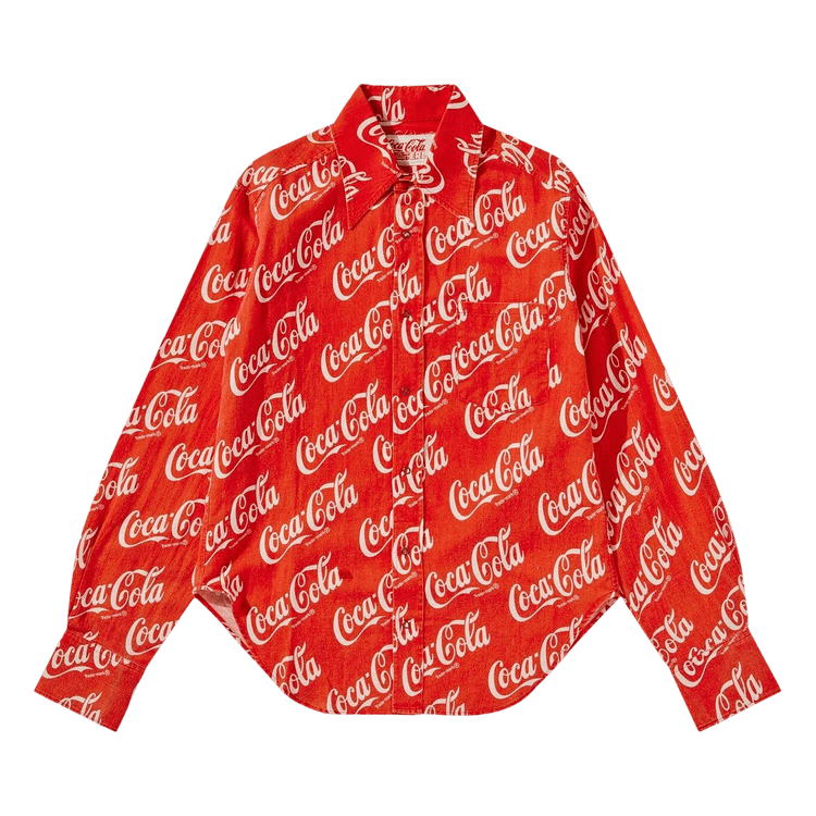 ERL Woven Printed Button Up Shirt "Red Coca Cola"