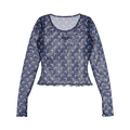 Marine Serre Moon Printed Mesh Second Skin Cropped Top "Navy"