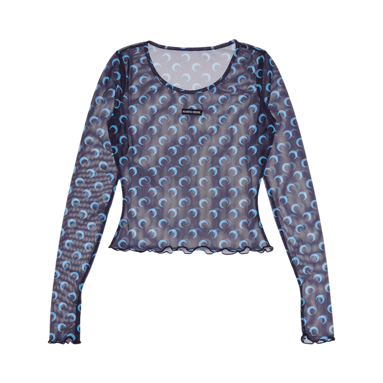 Marine Serre Moon Printed Mesh Second Skin Cropped Top "Navy"