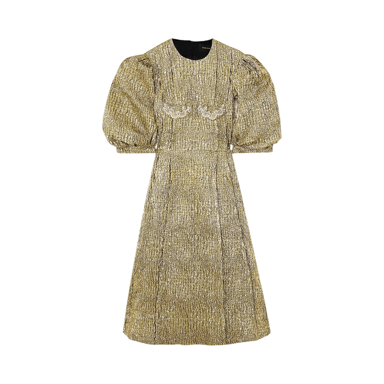 Simone Rocha Puff Sleeve Fitted Dress With Embellishment Cup Detail "Gold/Pearl/Clear"