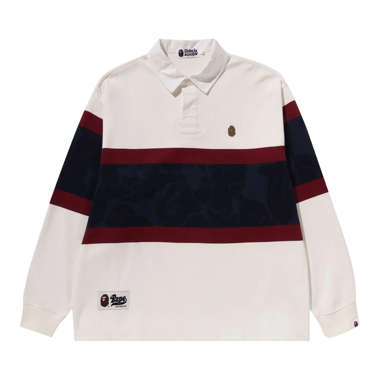 BAPE Metal One Point Long-Sleeve Color Blocking Rugby Polo "Ivory"