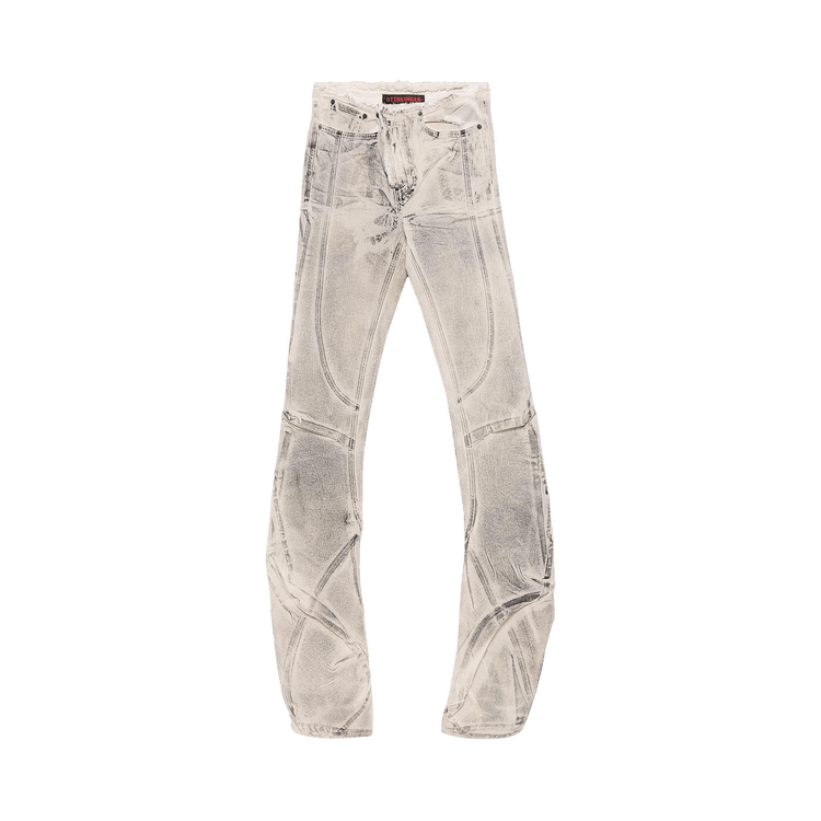 Ottolinger Raw Edge Drape Denim Pants "Cream/Black Paint"