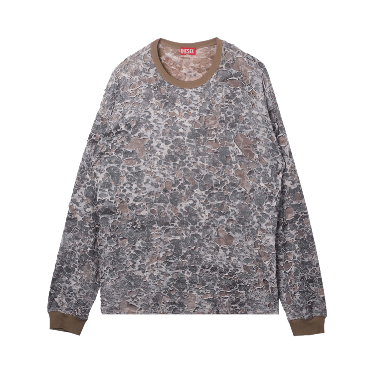 Diesel Camo Burn Out Print Long-Sleeve T-Shirt "Beige"