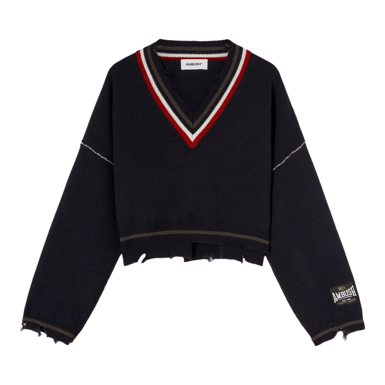 Ambush Dangled Rib Knit V Neck "Navy"