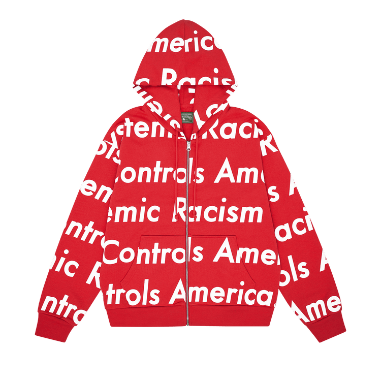 Denim Tears x Arthur Jafa Systemic Racism Controls America Zip Up Hoodie "Red"