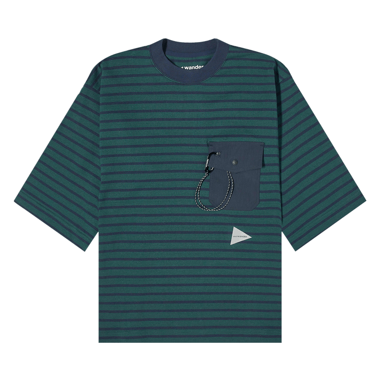 And Wander Stripe Pocket Half-Sleeve T-Shirt "Green"