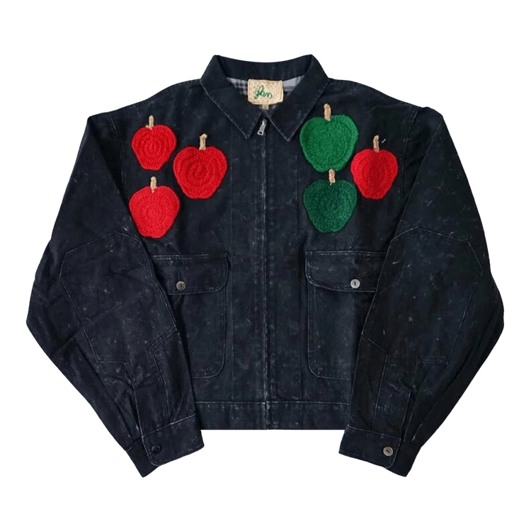 Glass Cypress Apple Crochet Patch Canvas Jacket "Grey"