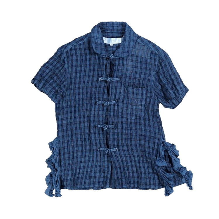Tao Comme des Garçons Vertical Buttoned Plaid Blouse "Indigo"