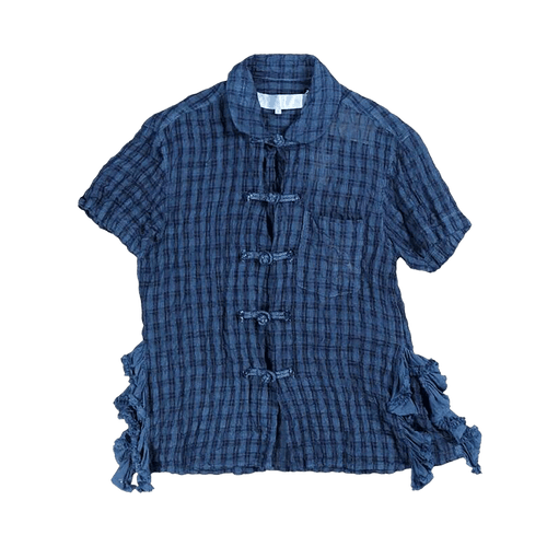Tao Comme des Garçons Vertical Buttoned Plaid Blouse "Indigo"