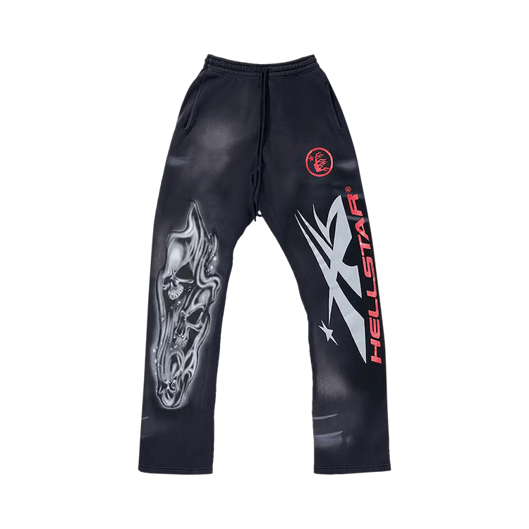 Hellstar Airbrushed Skull Flare Bottom Sweatpants "Midnight Dye Black"